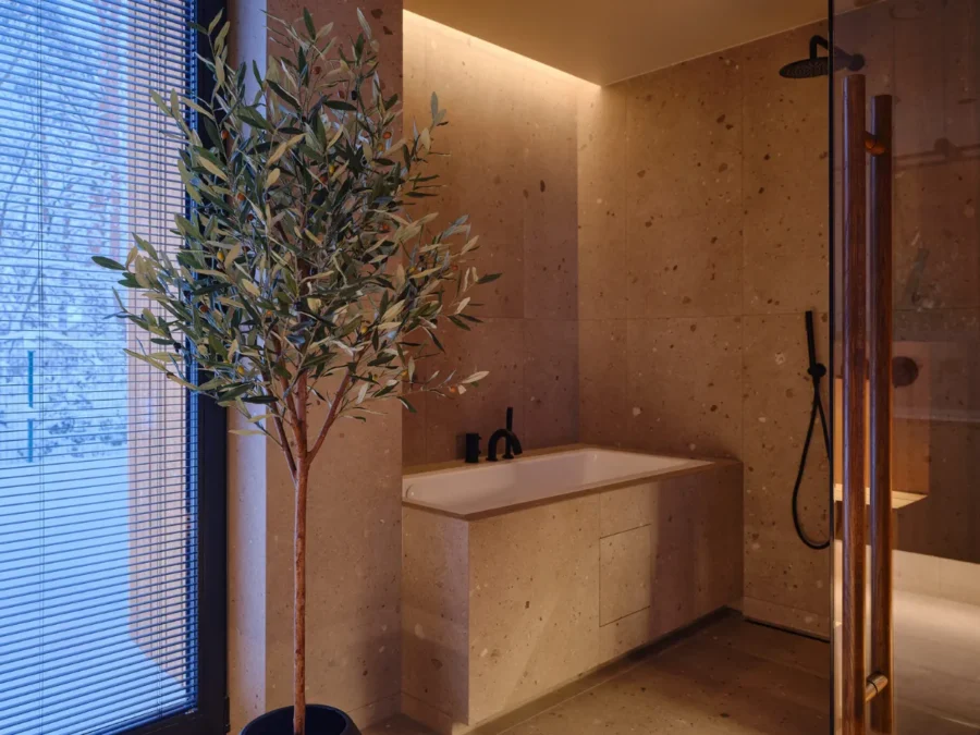 Soome Maja puitelementmaja, Ööbik majaprojekti vannituba, siseviimistlus.