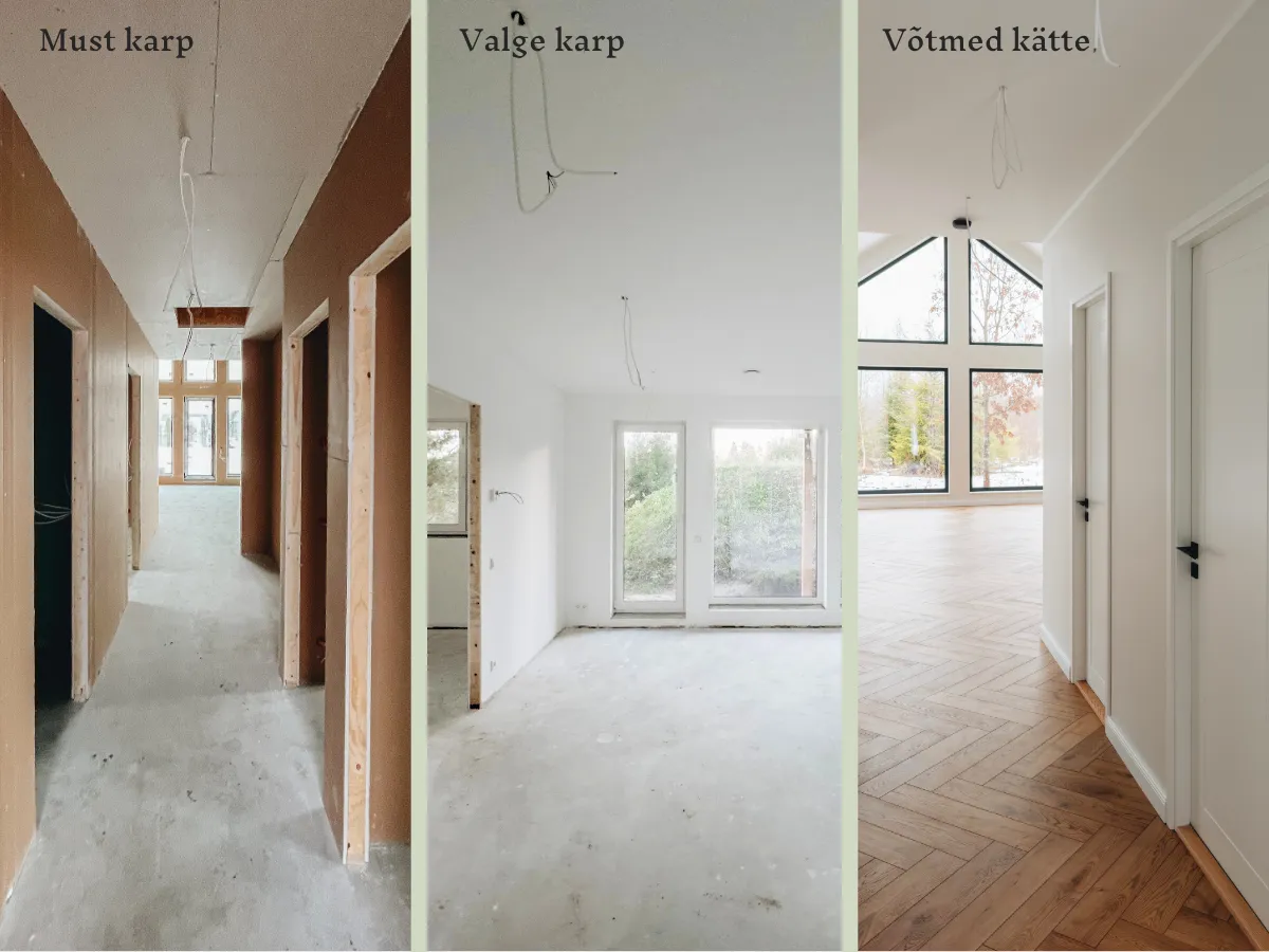 Soome Maja majaehituse valmidusastmed: must karp, valge karp ja võtmed kätte lahendus