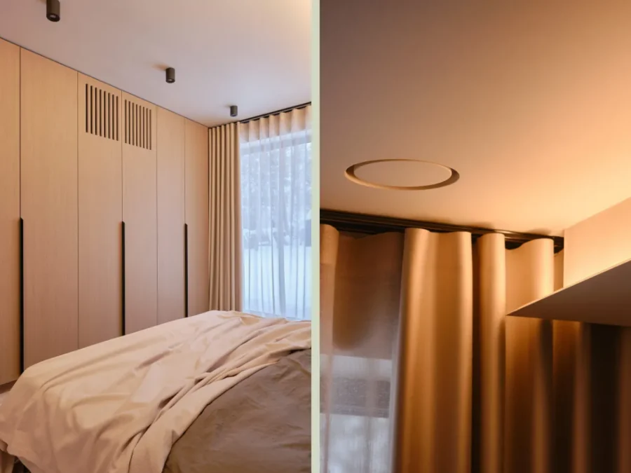 Soome Maja puitmaja, elementmaja eriprojekt Ööbik. Peidetud ventilatsiooniavad ja viimistletud ventplafoon.